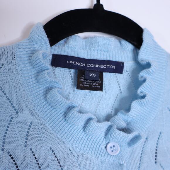 FRENCH CONNECTION Jessica Lace Stitch Cardigan Forget Me Not Blue Women's XS - Picture 8 of 9